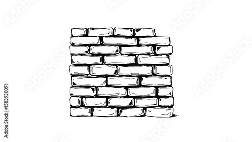A black and white, hand-drawn illustration of a stack of bricks on a white background. A stack of bricks.