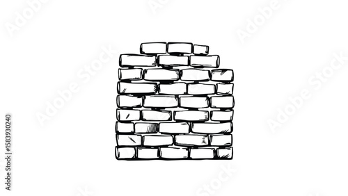 A black and white, hand-drawn illustration of a stack of bricks on a white background. A stack of bricks.