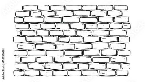 A black and white, hand-drawn illustration of a stack of bricks on a white background. A stack of bricks.