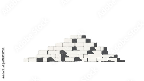 A black and white, hand-drawn illustration of a stack of bricks on a white background. A stack of bricks.	