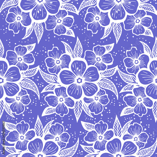 Wallpaper Mural simple seamless blue and white floral pattern, texture, design Torontodigital.ca