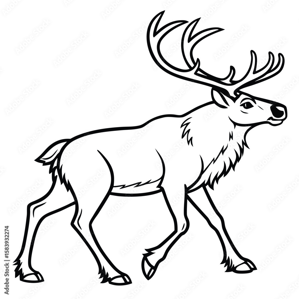 Fototapeta premium Christmas reindeer outline vector illustration