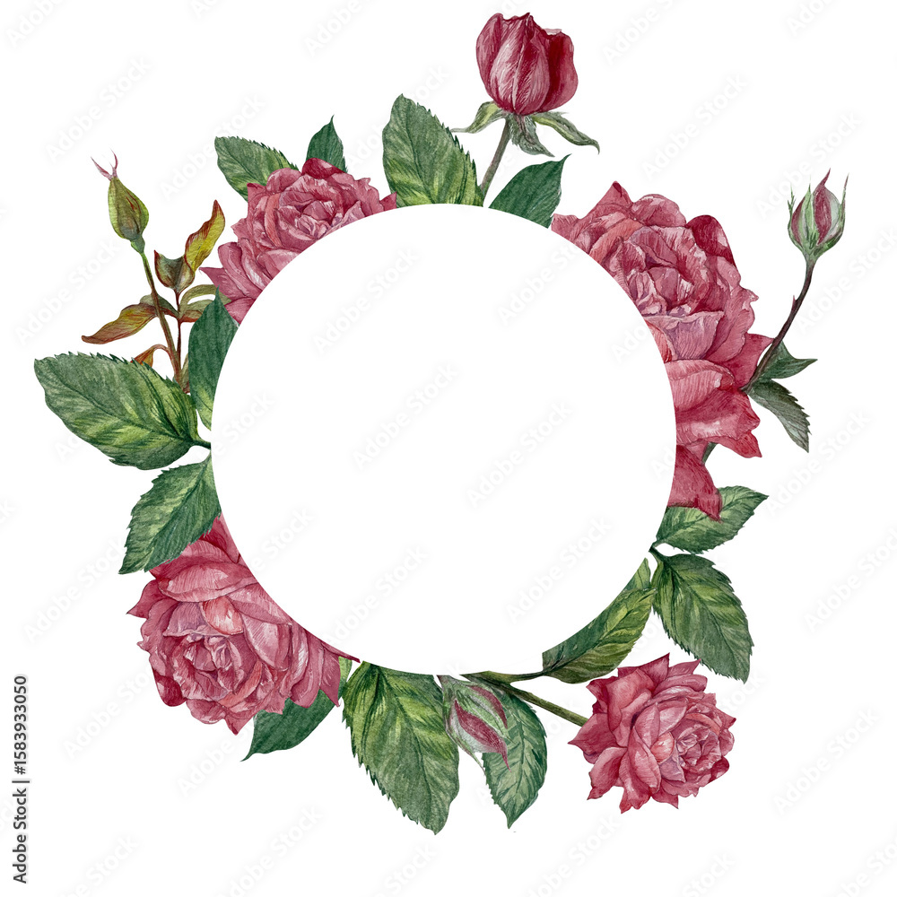 Fototapeta premium round frame with pink roses