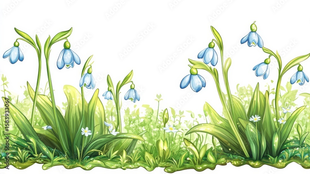 Obraz premium Isolated white snowdrops, spring bloom.