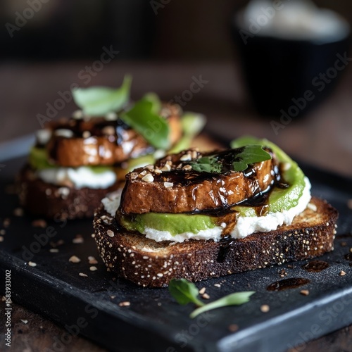 Delicious avocado, ricotta toast for breakfast.