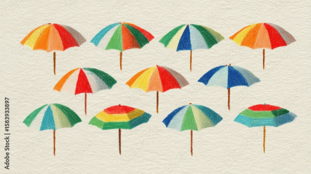 Fototapeta premium Colorful beach umbrellas in various hues