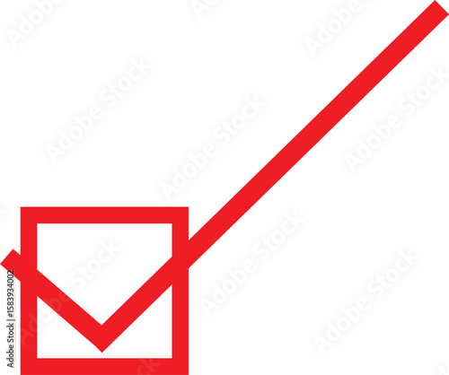 A bold red checkmark is placed inside a square checkbox, isolated on a white background icon