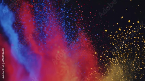 Vibrant Color Explosion: Red, Blue, Yellow, and Green Powder Burst in Slow Motion