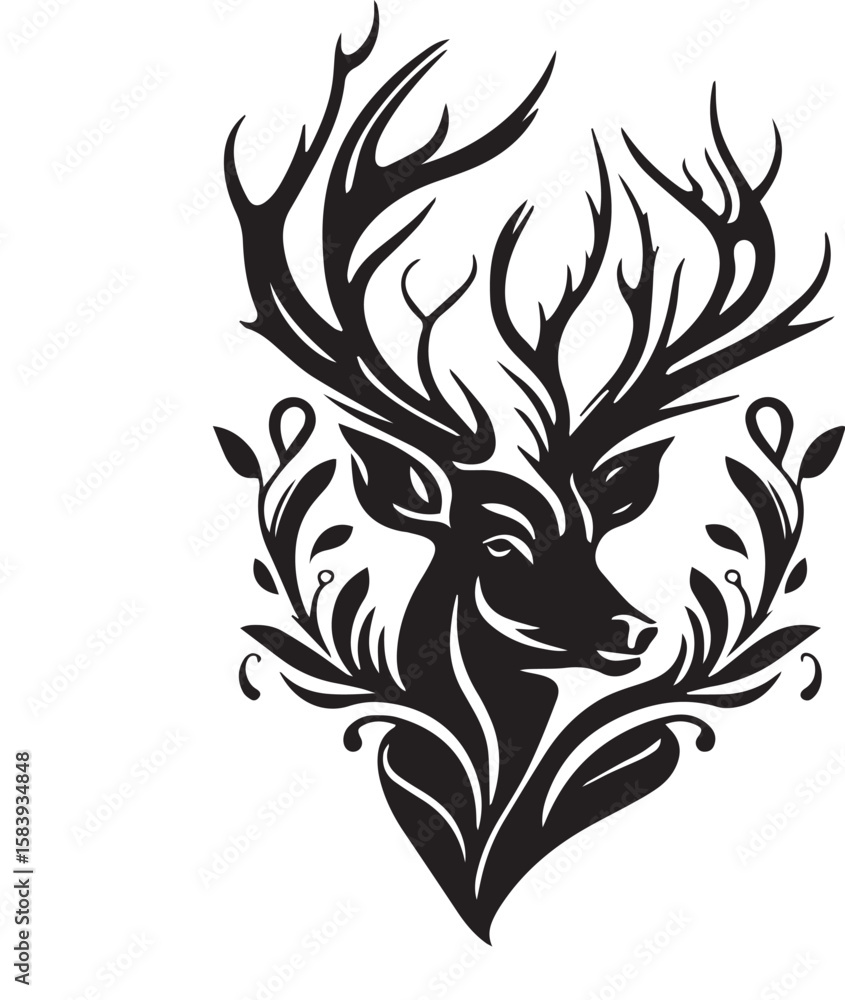 Obraz premium Regal Deer Head with Floral Ornaments