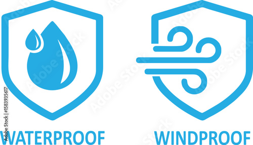 Waterproof Windproof Icon Label – Vector Badge for Product Packaging, Outdoor Gear, and Weather-Resistant Design