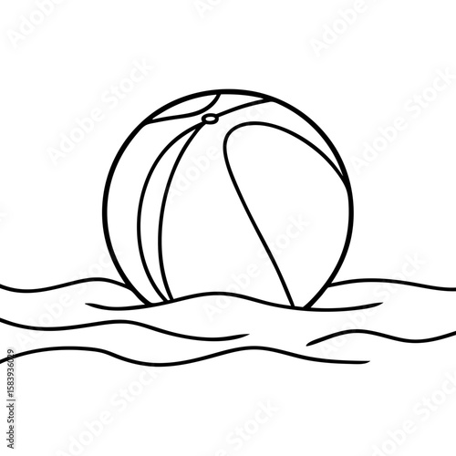 Ball in water outline drawing with clear backdrop. Summery ball in water depicts play and fun at beaches or pools. Illustrative style ball in water element for simple designs.