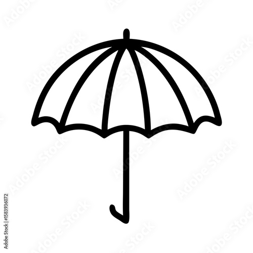 Beach-umbrella icon, simple beach-umbrella graphic on white background. Minimalist beach-umbrella symbol for travel ads. Summery beach-umbrella picture for travel agency website,