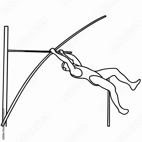 Pole vault athlete illustration shows athleticism and power. Outline pole vault drawing demonstrates skill and determination.