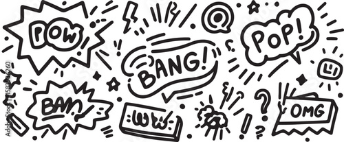 Comic book sound effects and speech bubbles bang