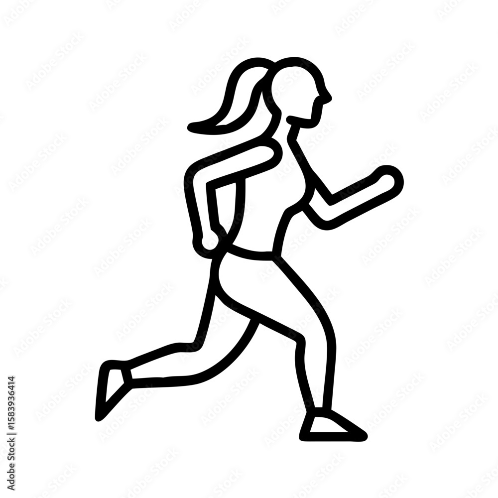 Fototapeta premium Woman jogging in linear style. Woman jogging figure runs fast on white background. Woman jogging in fitness lifestyle and wellness concept, perfect for sport-themed designs.