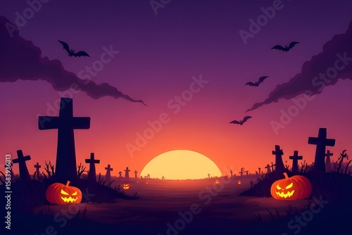 halloween background with cemetery