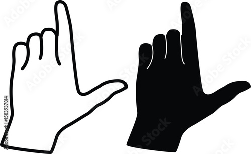 Silhouette Design of L Hand Sign on White Background