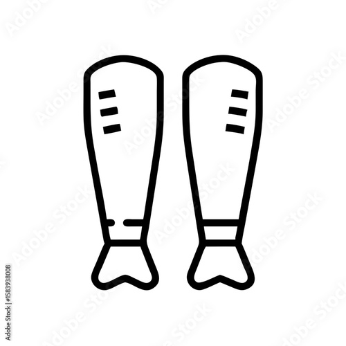 Shin guards in a minimal line art style for sports protection, transparent background 