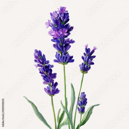 Vintage Botanical Watercolor Collection of Isolated Lavender Blooms in Purple and Violet Hues