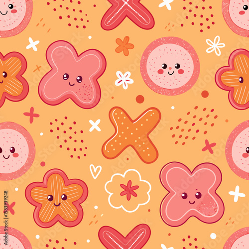 Cute Seamless Pattern: Peachy Keen Floral & Shape Design