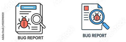 Bug report icons illustrating the process of identifying and documenting software issues in a digital environment