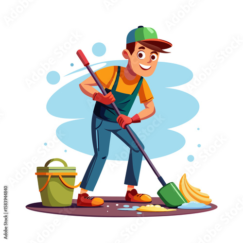 Man mopping the floor