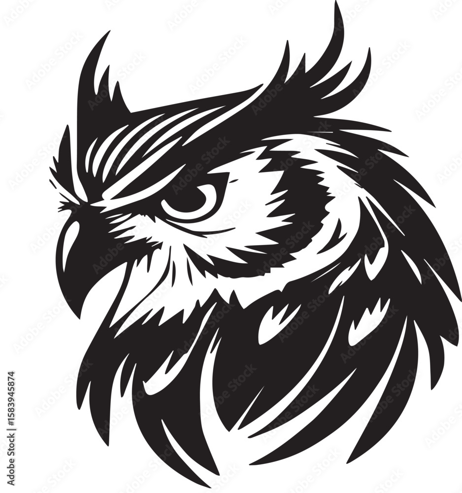 Fototapeta premium Intense Owl Head with Horns