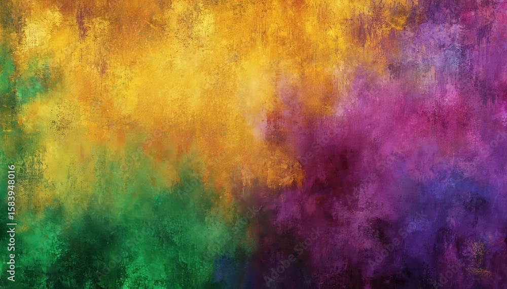 Obraz premium Vibrant abstract background with rich palette of Mardi Gras colors. Purple, green, gold gradient effect adds depth. Elegance and charm of New Orleans celebrations. Festive and joyous atmosphere.