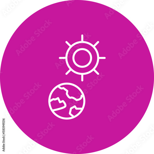 Earth with Sun  Vector Pink Circle Icon Design