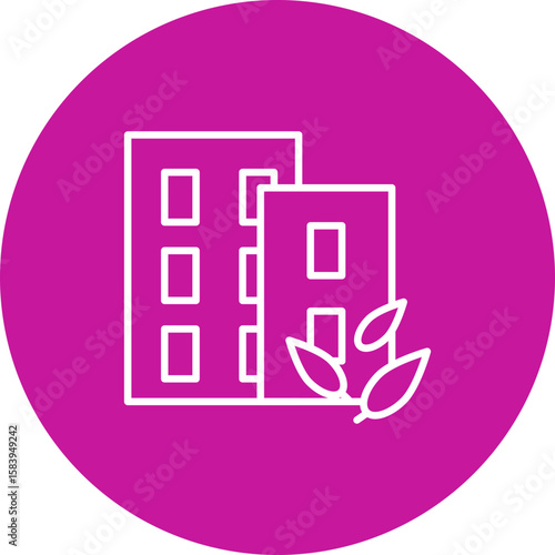 Green Building  Vector Pink Circle Icon Design