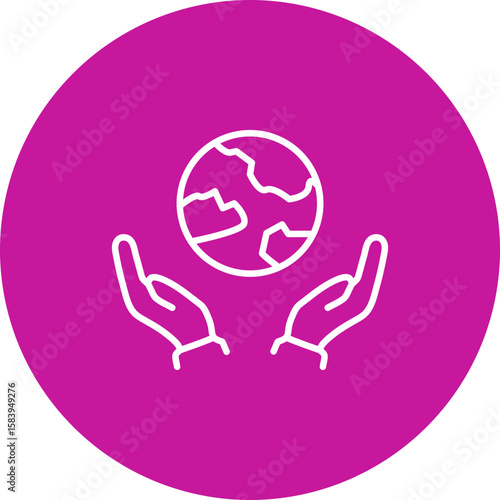 Earth with Hands Holding  Vector Pink Circle Icon Design