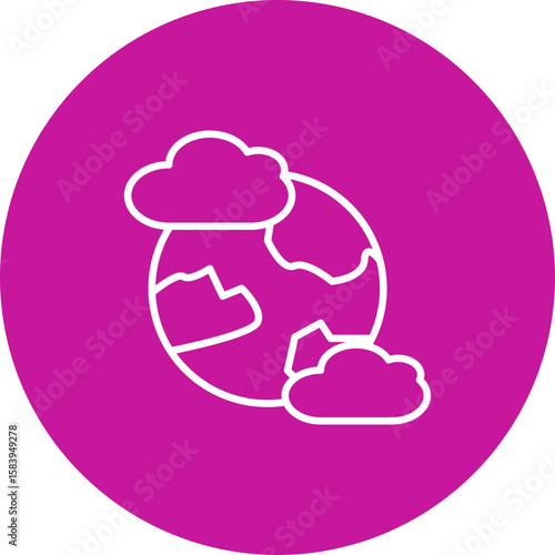 Earth with Cloud  Vector Pink Circle Icon Design