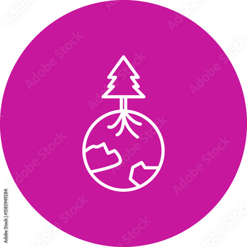 Earth with Roots  Vector Pink Circle Icon Design