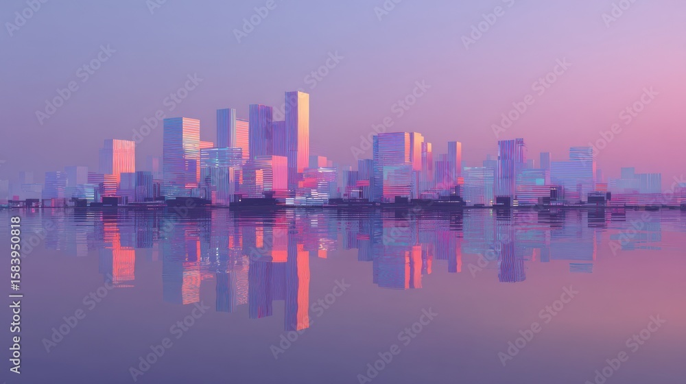 Obraz premium City skyline reflection pink purple pastel urban landscape