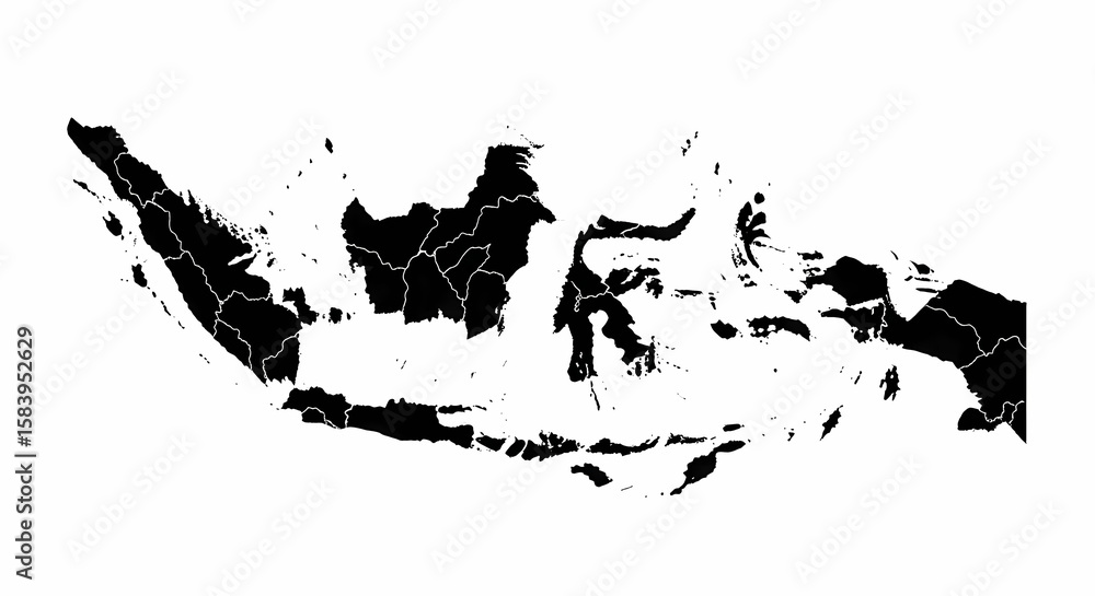 Obraz premium Black and White Vector Map of Indonesia Archipelago