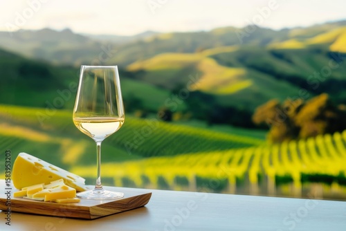  Chilean vineyard luxury: Wine tasting with cheese against scenic landscape