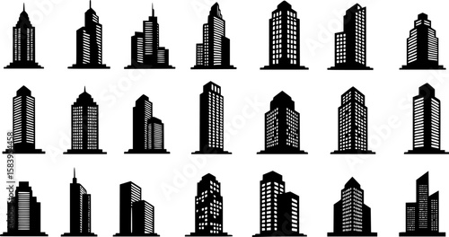 Building silhouette clipart bundle design, Building icon vector Illustration, Apartment illustration, architecture logo. Building vector illustration.