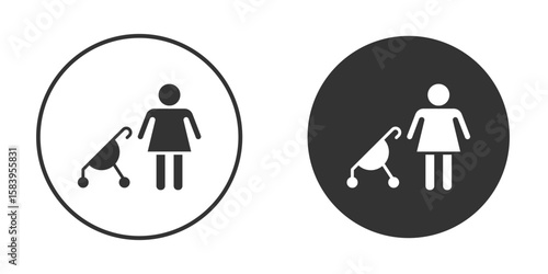 Woman with Baby Stroller icon simple solid style concept. Clipart vectors