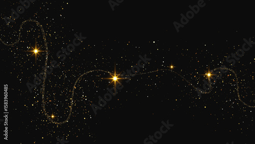 Gold glittering confetti wave and stardust