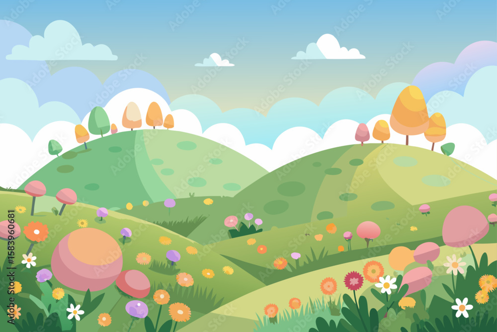 Fototapeta premium Clean Spring Hill with Wildflowers and Rounded Shapes