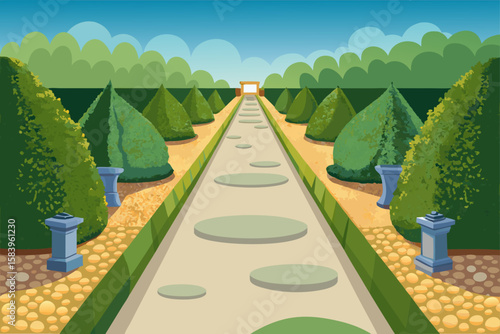 Flat Vector of a Pebble Stone Path Through a Garden