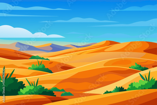 Vector Desert Valley with Layered Orange Dunes