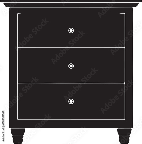 Vector image of a nightstand in silhouette full white baackground..