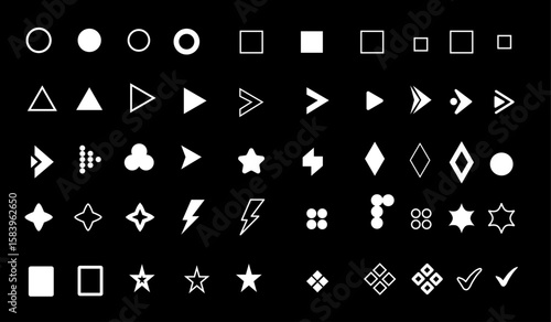 Flèche and arrow bullet list icons for PowerPoint presentations. Bullet point collection with arrow designs, ideal for slide presentations. Vector illustration.