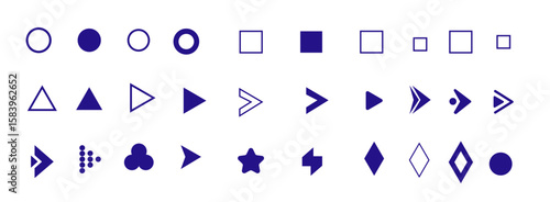 Flèche and arrow bullet list icons for PowerPoint presentations. Bullet point collection with arrow designs, ideal for slide presentations. Vector illustration.