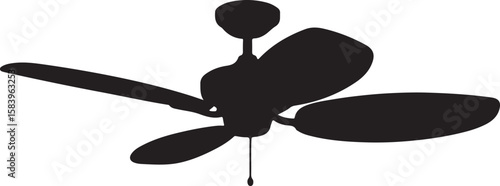 Vector image of a ceiling fan in silhouette full white baackground.