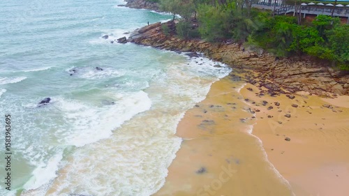 Drone view famous tourist destinations of Naithon beach, Phuket