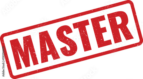 Red Master Stamp on White Background with Distressed, Grunge Effect for Graphics Design