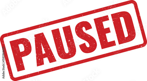 Red Paused Rubber Stamp Effect on White Background, Temporary State or Interruption Symbol