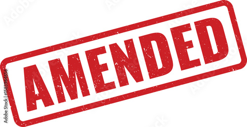 Amended Stamp Red Rubber Stamp with Rounded Corners on White Background Depicting Amendment